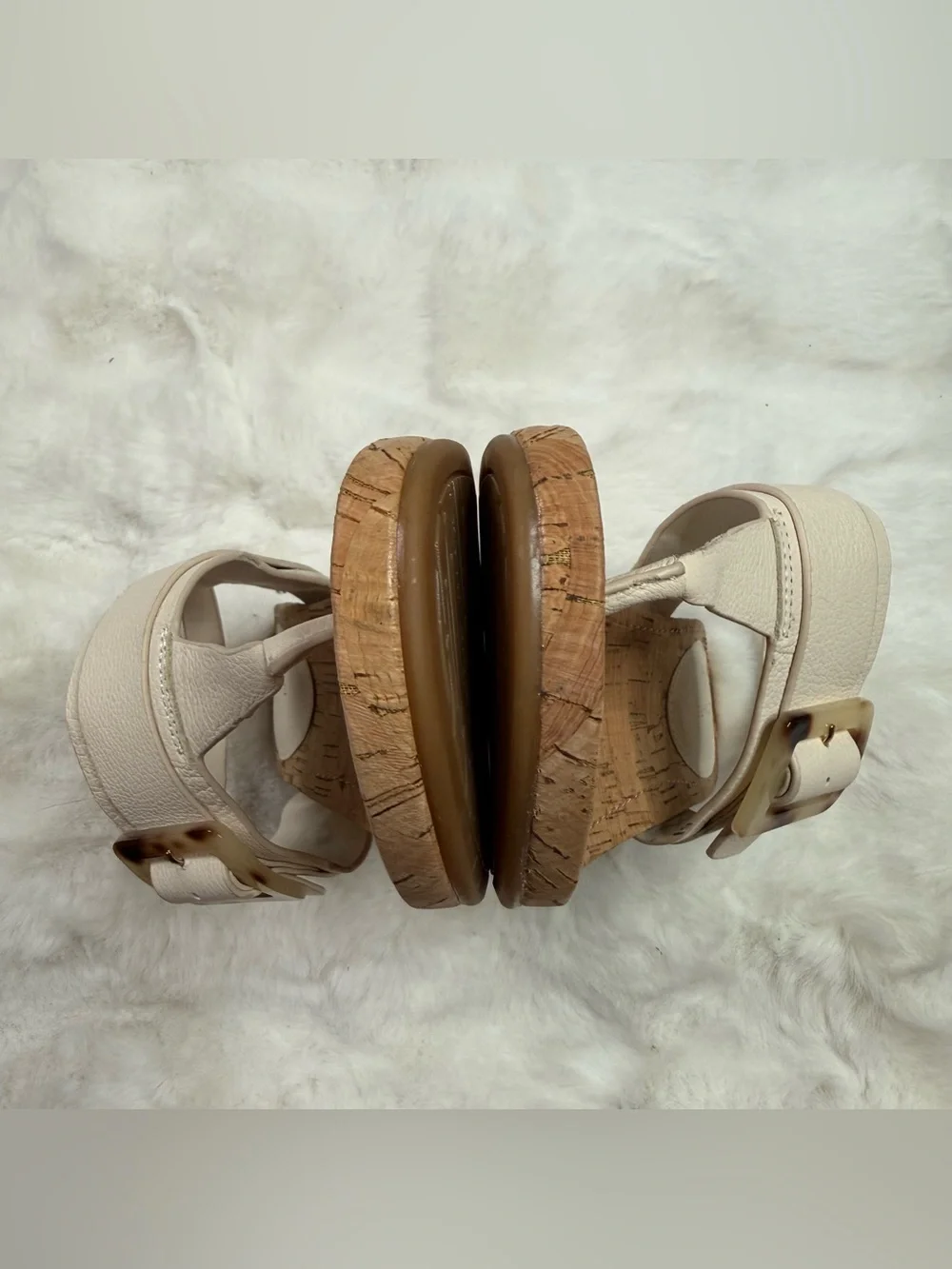 Alex Marie Women’s Size 9M Ivory Leather Cork Wedge Sandalsv